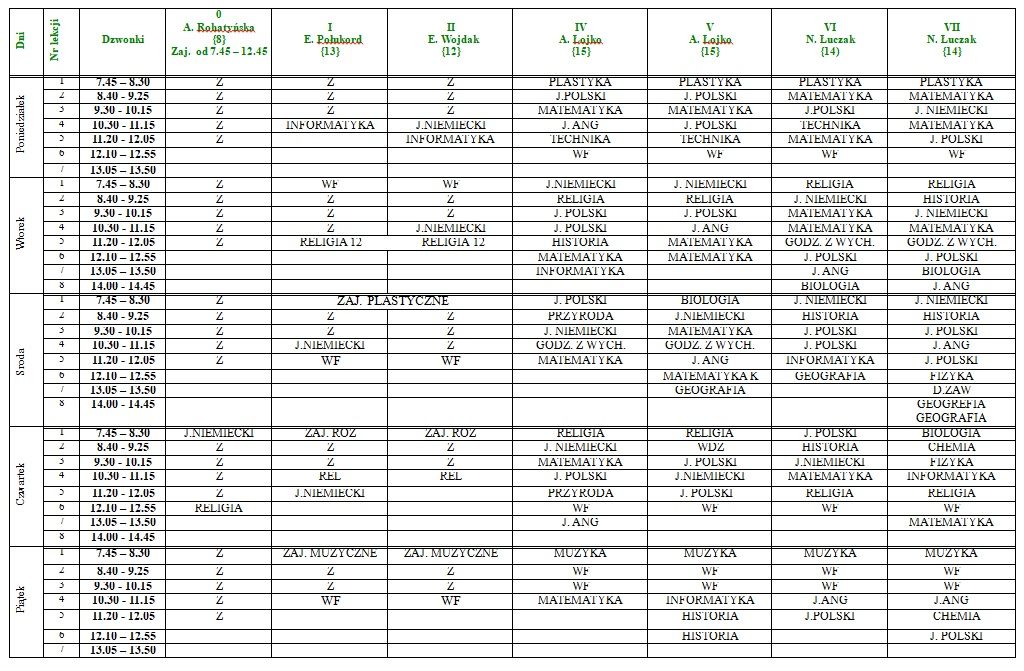 Zdjęcie: Plan lekcji ważny od 21 października 2024r.