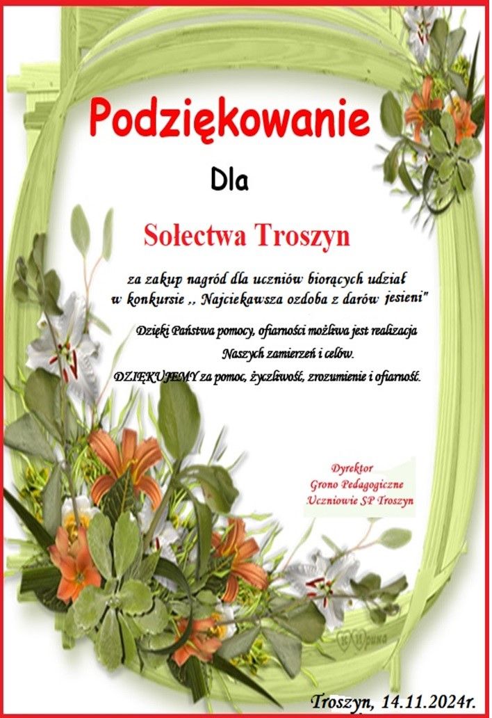 Galeria zdjęć: Podziękowanie dla Sołectwa Troszyn