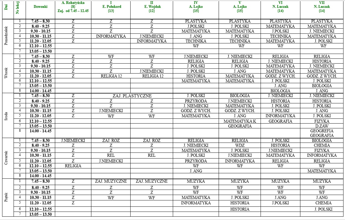 Zdjęcie: Plan lekcji ważny od 21 października 2024r.